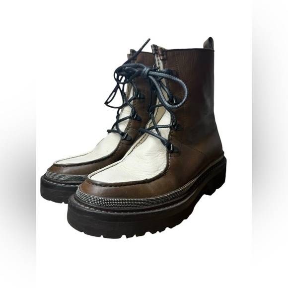 Brunello Cucinelli Leather Lace Up Combat Boots Size 36.5 or US 6.5 - Picture 1 of 12
